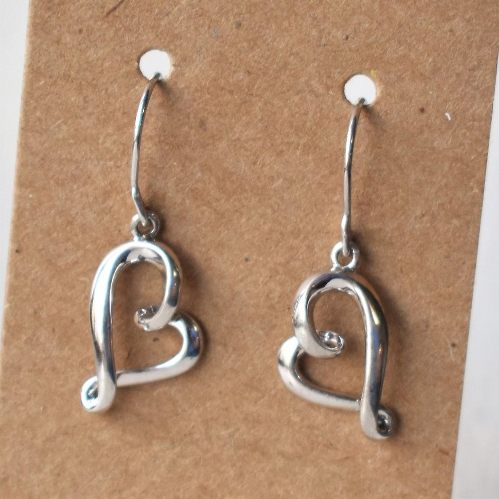 Cute Sterling Silver Heart Dangle Earrings